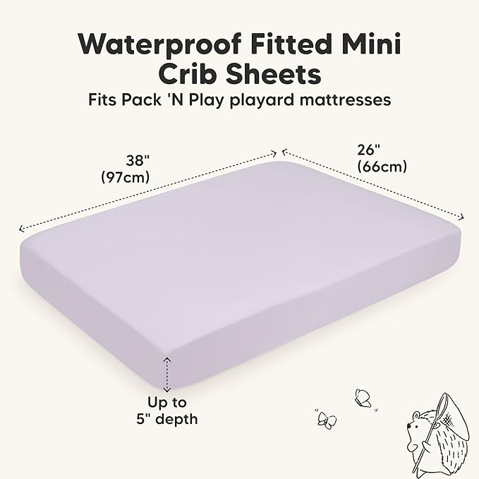 2-Pack Waterproof Pack and Play Sheets, Mini Crib Sheets Fitted - Image 3
