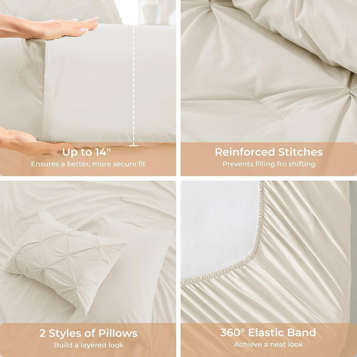 sasttie full size comforter set, 7-piece bed in showing dimensions