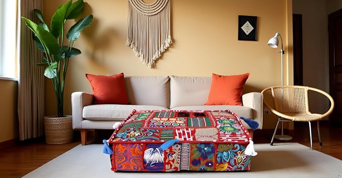 CRAFT KALA Indian Square Patchwork Traditional Pouf Cover Indian Living Room - Image 5