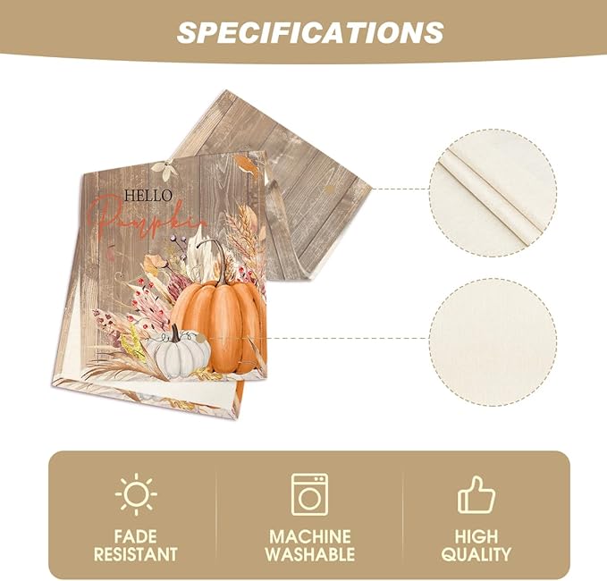 Artoid Mode Wood Hello Pumpkin Leaves 210 GSM Fall Table Runner, Seasonal - Image 5