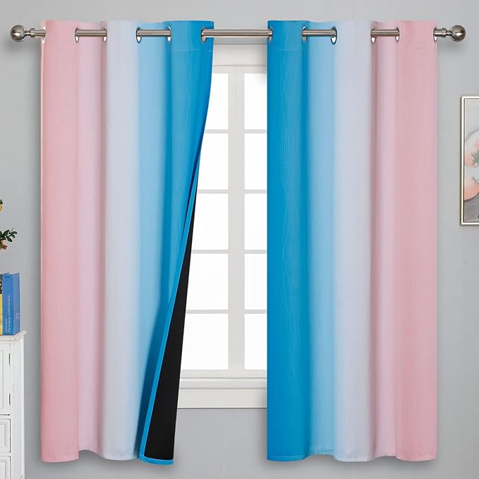 Estelar Textiler Pink and Blue Curtains 63 Inch Length 2 Panels, Ombre Total - Image 2