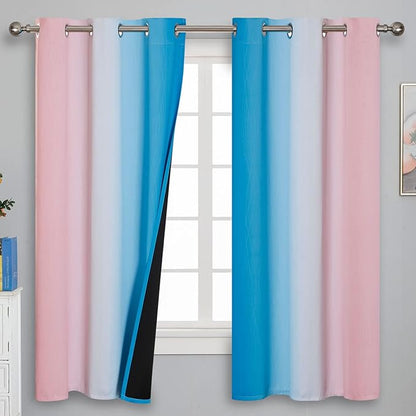 Estelar Textiler Pink and Blue Curtains 63 Inch Length 2 Panels, Ombre Total - Image 2