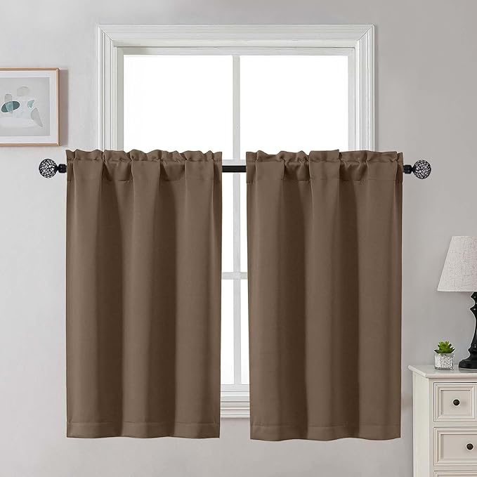 Gwine Brown Blackout Curtains for Bedroom 45 Inch Length, Room Darkening Window by Gwine