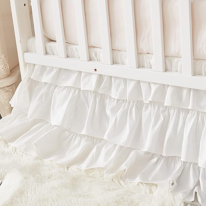 Brandream Crib Skirt Triple Layer Cotton Nursery Bed Skirt - Image 2