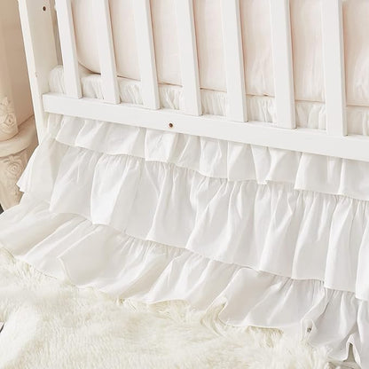 Brandream Crib Skirt Triple Layer Cotton Nursery Bed Skirt - Image 2