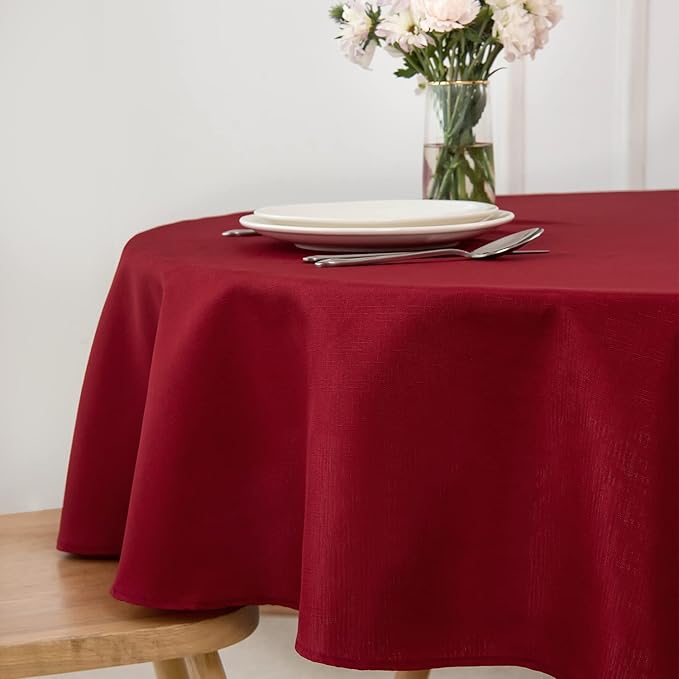 maxmill Round Linen Looking Textured Tablecloth Spill-Proof Wrinkle Free Soft - Image 4