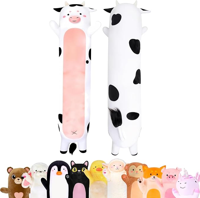 Cow Print Plush Body Pillow for Kids | Long Stuffed Animal Cuddle Pillow | Soft by CuddlePaws