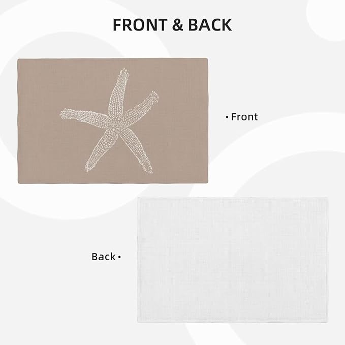 Summer Coastal Placemats Set of 4, Beach Theme Ocean Brown Tan Starfish - Image 3