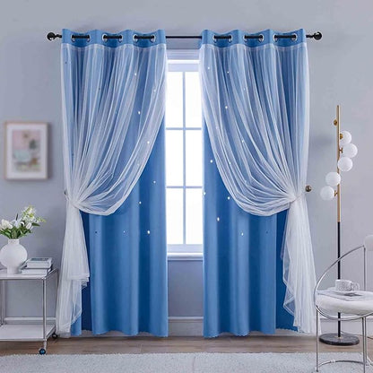 Anytime Romantic Kids Curtain, Hollow-Out Stars Window Curtain Double Layer by Anytime