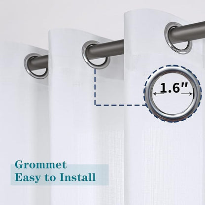 BGment White Natural Linen Look Semi Sheer 95 inch Curtains 2 Panel Set - Image 3