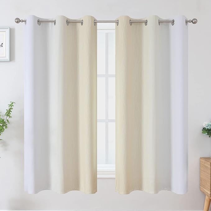 Estelar Textiler Beige and Greyish White Ombre Blackout Curtains 63 Inches - Image 2