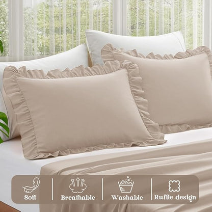 KKJIAF Ruffle Pillow Cases King Size Set of 2, Ruffled Pillow Covers - Image 4