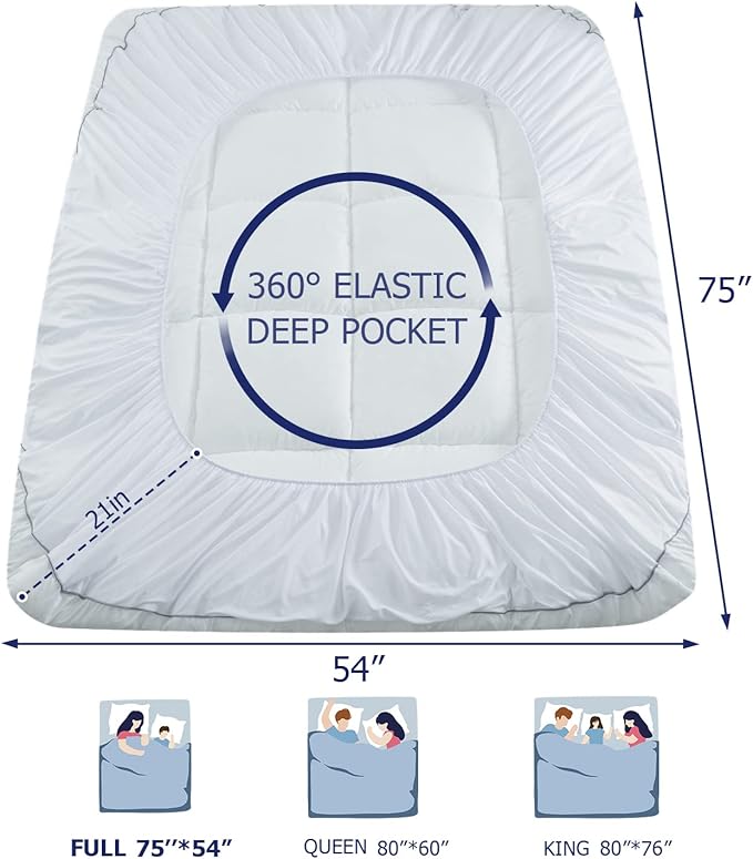 Marine Moon Extra Thick Cooling Plush Pillow Top Mattress Bed Topper, Fluffy - Image 6