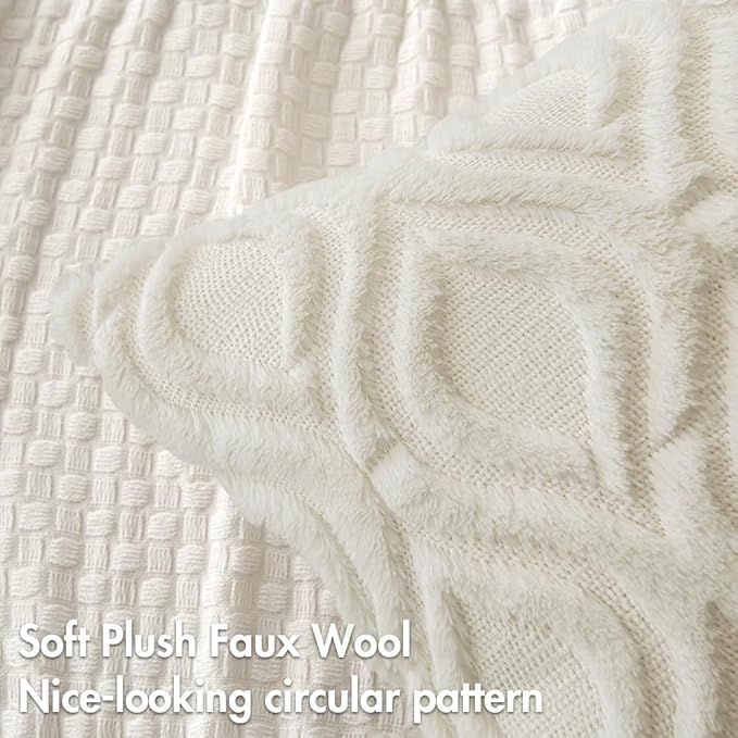 MIULEE Cream White Throw Pillow Covers 20x20 Inch, Soft Winter Plush Faux Wool - Image 2