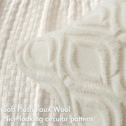 MIULEE Cream White Throw Pillow Covers 18x18 Inch, Soft Winter Plush Faux Wool - Image 2
