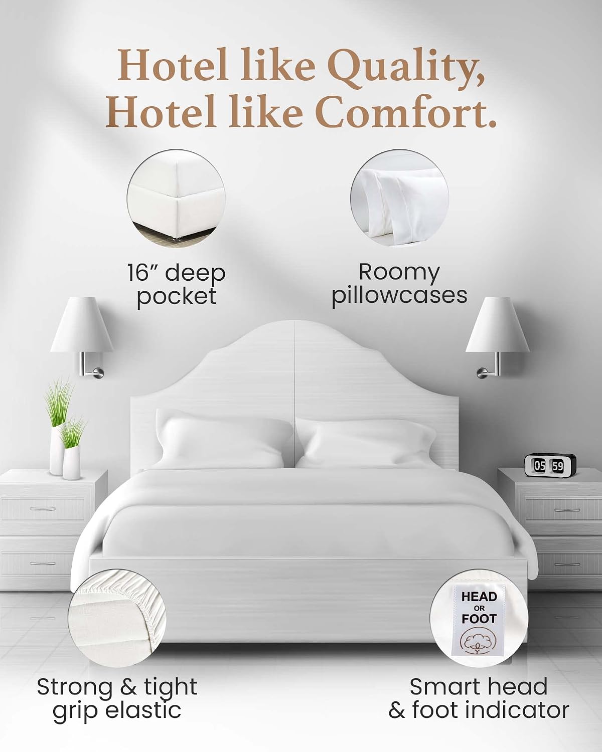 3 piece, 100% egyptian cotton sheets king size, close-up detail