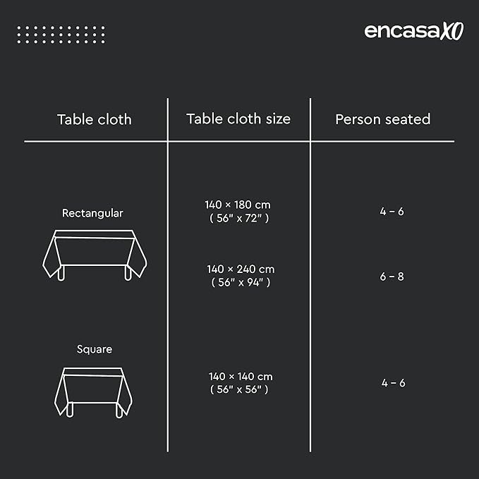 Encasa XO Square 56"x56" Tablecloth | Water-Repellent Polyester Dining Table - Image 3