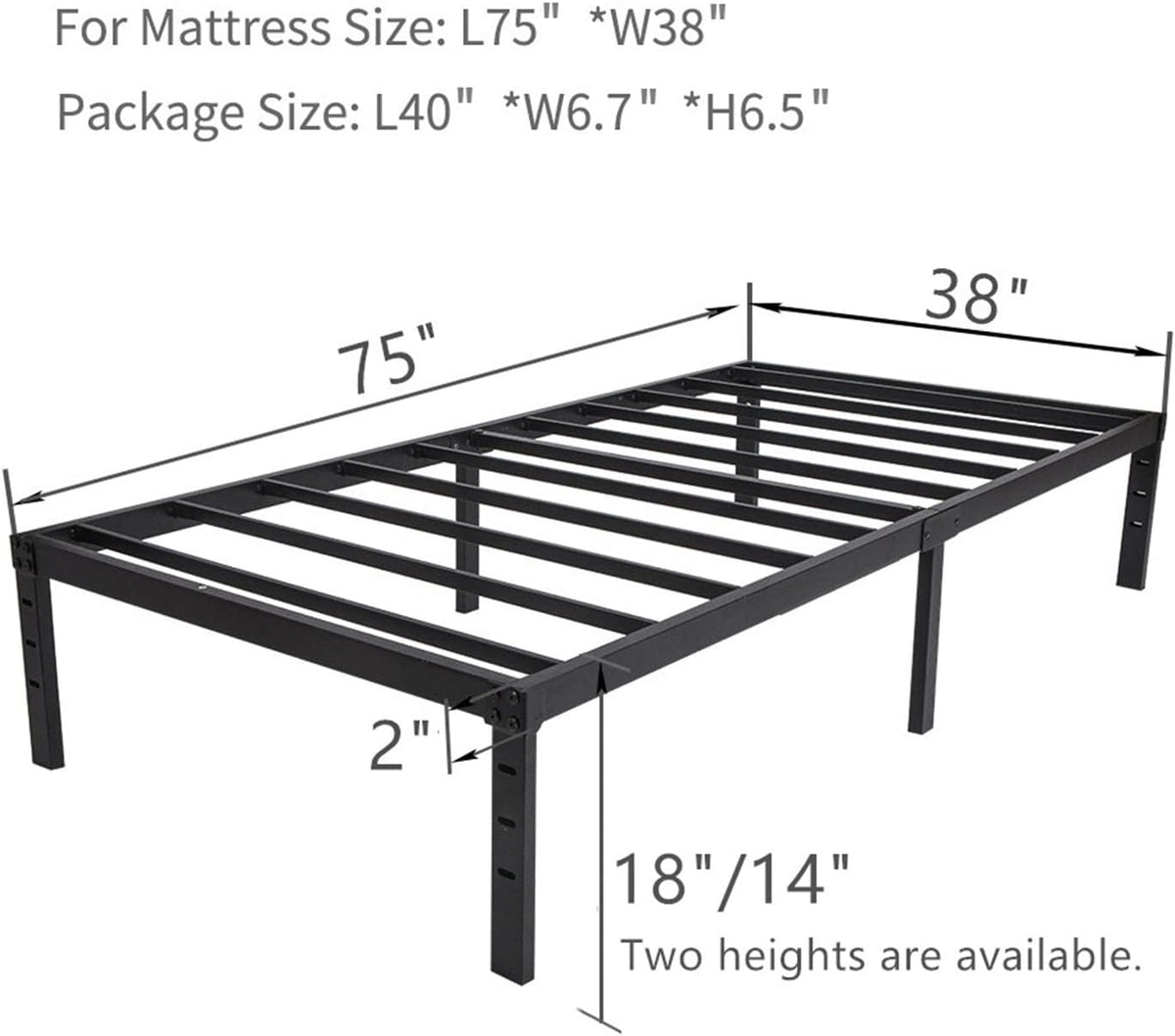 wulanos twin size bed frame 18 inches tall shown in use