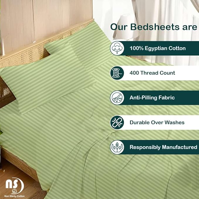 NON Sticky cotton Queen Size Sleeper Sofa Sheets, 4 Piece Egyptian Cotton Bed - Image 2