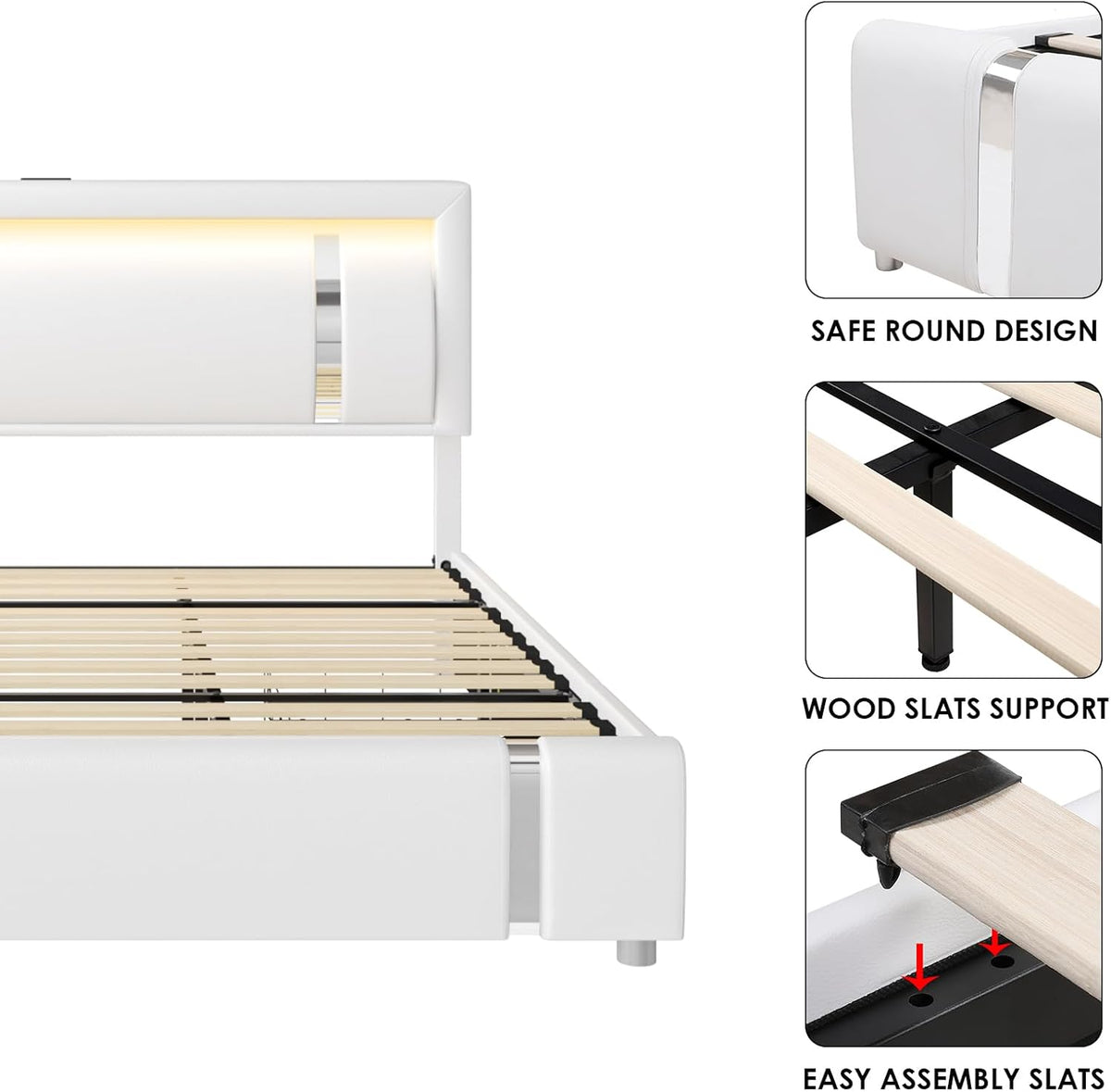 keyluv king size bed frame with rgb led, front angle view