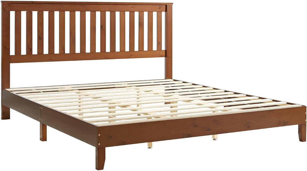 AMERLIFE Solid Wood King Size Bed Frame with 46" Headboard, Walnut