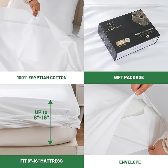 1000 Thread Count Egyptian Cotton Sheets Queen Size Set Sateen Weave Soft - Image 4