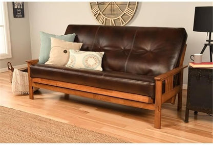 BOWERY HILL Full-Size Faux Leather Futon in Java Brown-Frame Not Included - Image 7