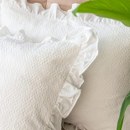 Pillow Shams Set of 2 Pure Cotton Champray Ruffled Edge, Thick and Solid Washed - Image 2