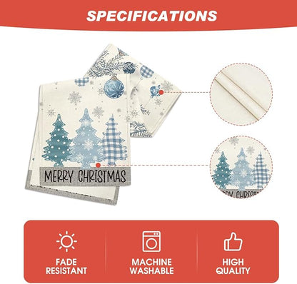 Artoid Mode Blue Pine Trees Merry Christmas Table Runner, Winter Xmas Holiday - Image 6