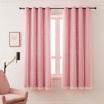 Pink Curtains for Girls Bedroom Solid Window Treatment Set Grommet Top Light - Image 2
