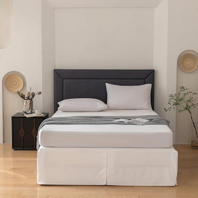 Queen Bed Skirt, Grid Plaid Soft Quadruple Pleated Ruffle Bed Skirt, Tailored - Image 3