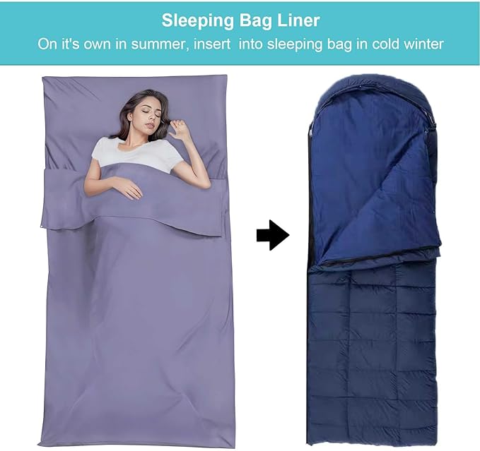 Sleeping Bag Liner, Travel Sheet & Adult Sleep Sack, Camping Sheets Travel - Image 5