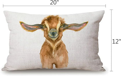 Solekla Happy Goat Farmhouse Pillow Covers 12x20 Inch, Home Decorative Throw - Image 2