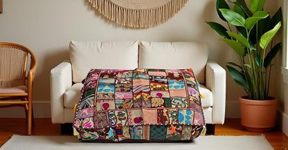 CRAFT KALA Indian Square Patchwork Traditional Pouf Cover Indian Living Room - Image 3