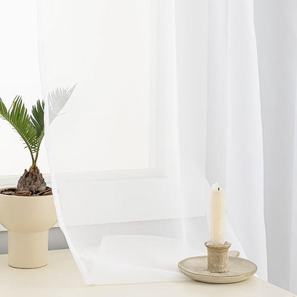 White Sheer Curtains 45 Inches Long 2 Panels, Rod Pocket Short Curtain - Image 5