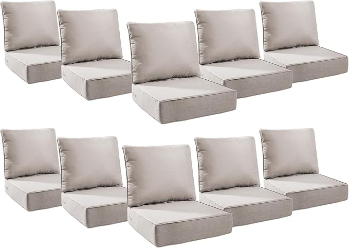 6" Thick Outdoor Cushions 24x24x6, 10-Set Deep Seat Patio Cushions by Pugire