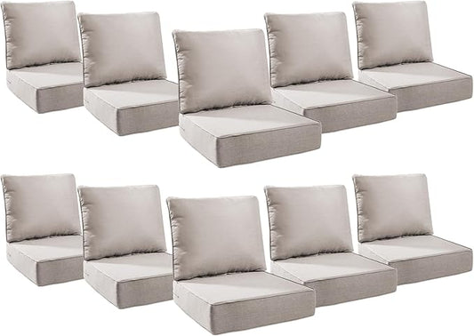 6" Thick Outdoor Cushions 24x24x6, 10-Set Deep Seat Patio Cushions by Pugire