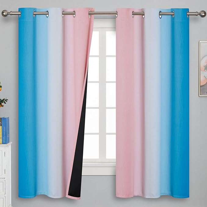Estelar Textiler Pink and Blue Curtains 63 Inch Length 2 Panels, Ombre Total by ESTELARTEXTILER