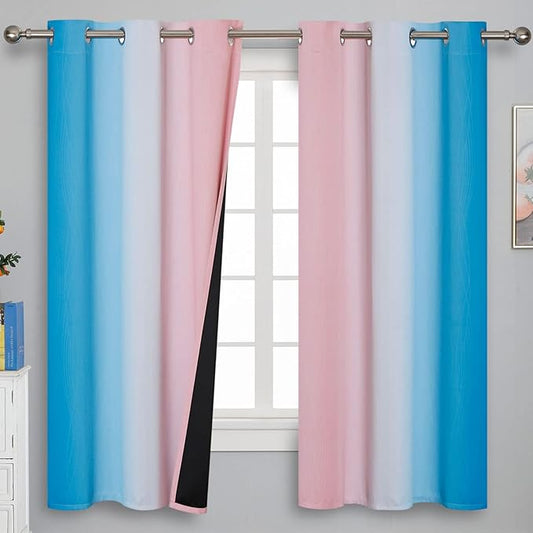 Estelar Textiler Pink and Blue Curtains 63 Inch Length 2 Panels, Ombre Total by ESTELARTEXTILER