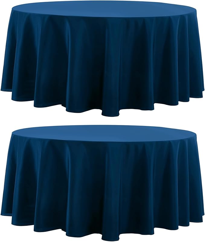 Round Tablecloth 120 Inch Tablecloth 2 Pack Navy Blue Table Cloths Washable by AOCOZHomeLifeMuseum