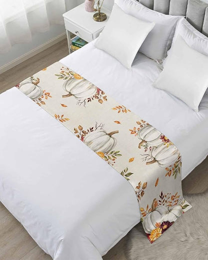 Thanksgiving Pumpkin Fall Maple Leaf Watercolor Bed Runners by ZFUNCING