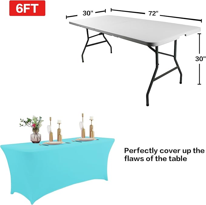 IVAPUPU 2 Pack 4FT Table Cloth for Rectangular Fitted Events Stretch Blue Mist - Image 3