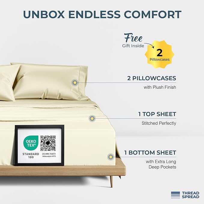THREAD SPREAD 100% Egyptian Cotton King Size Sheets Set - Image 3