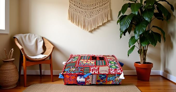 CRAFT KALA Indian Square Patchwork Traditional Pouf Cover Indian Living Room - Image 3