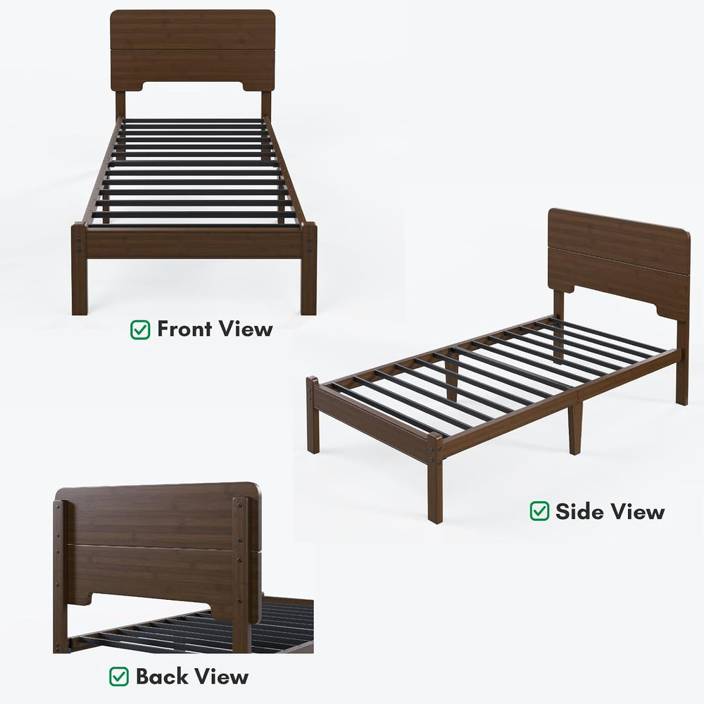 14" Solid Bamboo Wood Twin Platform Bed Frame with Headboard