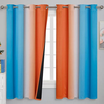 Ombre Orange and Blue Curtains 63 Inch Length 2 panels, Total Blackout Curtains - Image 2