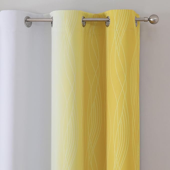 Estelar Textiler Yellow and Greyish White Ombre Blackout Curtains 45 Inch - Image 4