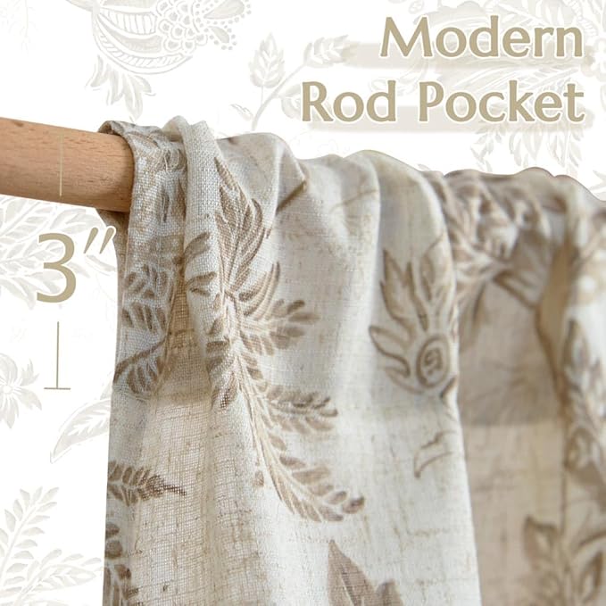 jinchan Floral Linen Tier Curtains 24 Inch Farmhouse Cafe Curtains Rod Pocket - Image 7