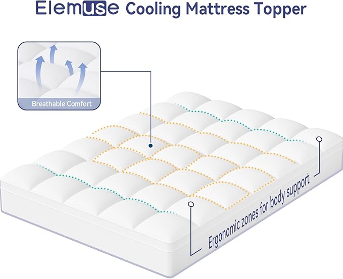 ELEMUSE Queen Mattress Topper for Back Pain, Extra Thick Mattress Pad Cover - Image 2