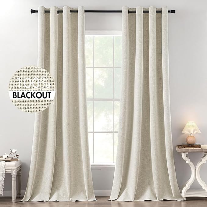 MIULEE 100% Blackout Linen Textured Curtains by MIULEE